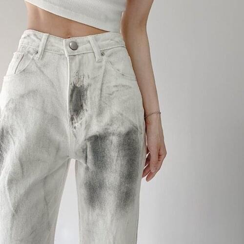 High Waist Women Jeans 2021 New Summer Harajuku Tie Dye Print Loose Fashion Wide Leg Long Pants Straight Baggy Denim Trouser