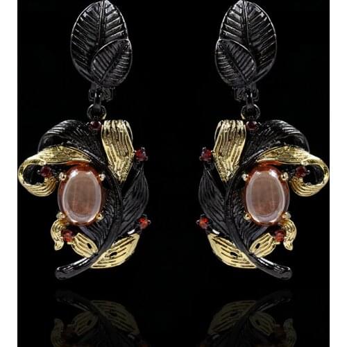 Elegant Ladies Pendant Earrings Leaf Winding Flower Earrings Transparent Crystal Jewelry Luxury 925 Silver Black Gold Jewelry