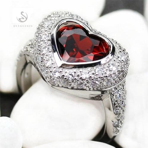 Fleure Esme vintage women engagement wedding rings Lovely Bohemia Red Pink Cubic Zirconia Rhodium Plated R915 R916 size 6 7 8 9