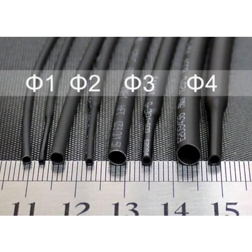 Black 1 1.5mm 2mm 2.5mm 3mm 3.5mm 4mm 4.5mm 5mm 5.5mm Heat Shrinking Tube 2:1 Shrinkage Ratio Polyolefin Insulated Cable Sleeve