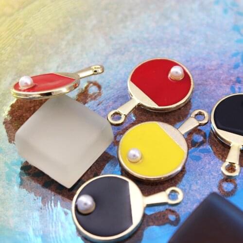 10PCS Fashion Enamel Alloy Pearls Table Tennis Rackets Rugby Pendant Charms DIY Earrings Keychains Accessories Jewelry Crafts