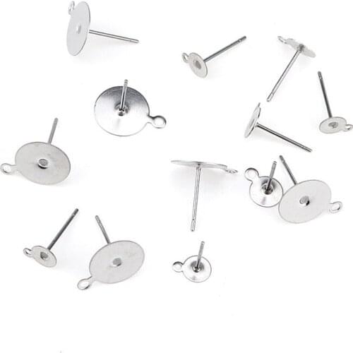 100pcs/lot Steel Tone 316L Surgical Stainless Steel 3 4 5 6 8mm Flat Pad Earring Post Needle for DIY Earring Jewelry Making