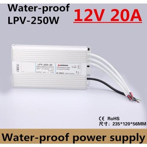 DC 12V 20A Waterproof ip67 Electronic LED Driver outdoor use power supply 250W led strip transformers AC-DC (LPV-250-12)