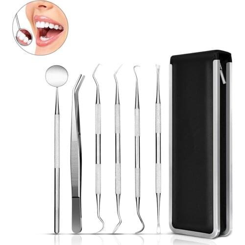 2021 6 Pcs Dental Tools Stainless Steel Hygiene Explorer Probe Hook Pick Scaler Mirror Tweezer