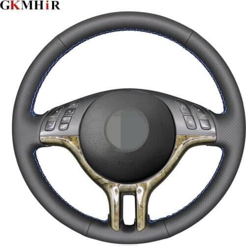 Black Artificial Leather DIY Hand-stitched Car Steering Wheel Cover for BMW 318i 325i 330ci E39 E46 X5 E53 Z3 E36/7 E36/8