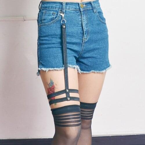 Wonen Black Garters Gothic Harajuku harness Handmade body Elastic harness cinta liga sexy Rivet Garters