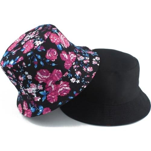 Double-side Unisex Harajuku Bucket Hat Fishing Outdoor Hip Hop Cap Women Bucket Hats Sunscreen Flower Print Fisherman Hat