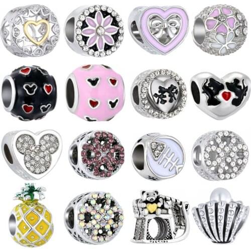 European Beads Fit for Pandora Charms Bracelet Necklace DIY Women Jewelry Beads Enamel Pink Color Love MOM Butterfly Women Gift