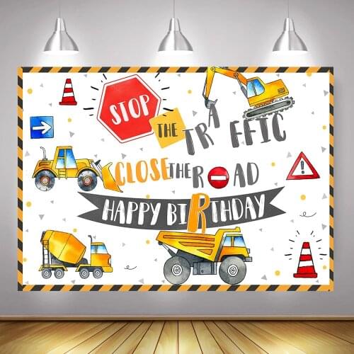 Construction Birthday Backdrop for Photography Newborn Excavator Boy Under Construction Background Dump Truck Danger Theme Party