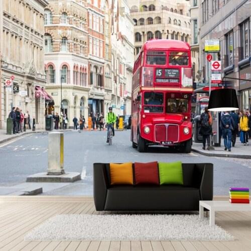 Dropshipping Colomac Custom 3d Mural Retro London Street Bus Modern Wallpaper 3d Wallpaper Living Room Bedroom Papel De Pared