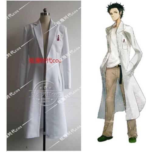 HOT Anime!!!Steins Gate Okabe Rintarou Cosplay Costume Coat Long Jacket White Jacket costume NEW free shipping