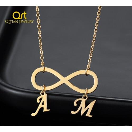 Custom Initial Letter Necklace Infinite Loop Name Necklace For Women Personalized Gold Stainless Steel Nameplate Jewelry Gift
