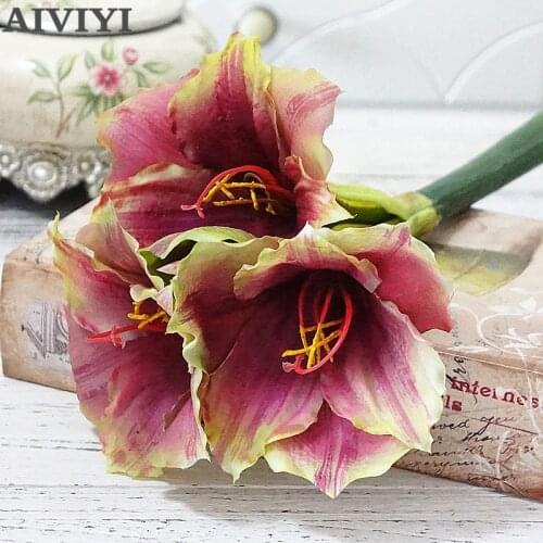 Artificial soft plastic feel lily ZhuDing red artificial flower home living room wedding photography DIY decoration