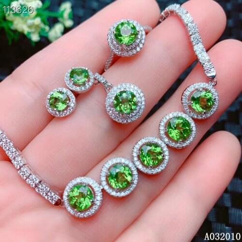 KJJEAXCMY fine jewelry 925 sterling silver inlaid natural peridot ring pendant earring bracelet popular girl suit support test