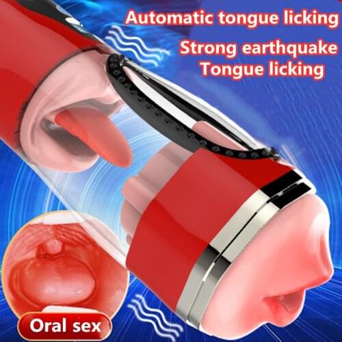 Pocket Pussy Vagina+Mouth Tongue Lick Vibrator Heating Voice Male Masturbator Cup Penis Suck Massager Real Vagina Sex Products