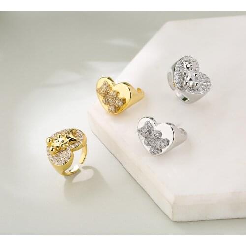 HECHENG,Cute Cartoon Heart Bear Ring,For Lady Women ,Gold Color Jewelry,Trendy Elegant Bear Accesories ,Gift Wholesale