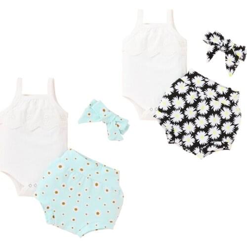 2021-03-03 Lioraitiin 3Pcs Set 0-18M Newborn Infant Baby Girl Summer Fashion Clothing Set Sleeveless Solid Romper Top Shorts