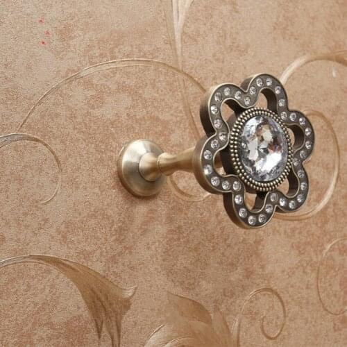 Creative fashion vintae home decoarion wall hooks glass crystal curtain hooks bronze black clothes bag coat key hardware hooks