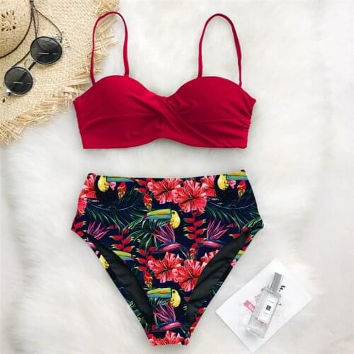 Sexy High Waist Bikini 2020 Swimsuit Women Swimwear Push Up Bikinis Set Leaf Print Female Swimming Suits for Women Bathing Suit
