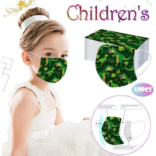 50pc Kawaii Disposable Mask For Kids Face Dinosaur Pattern Designer 3layer Protection Mouth Masks For Girl Children Decoration