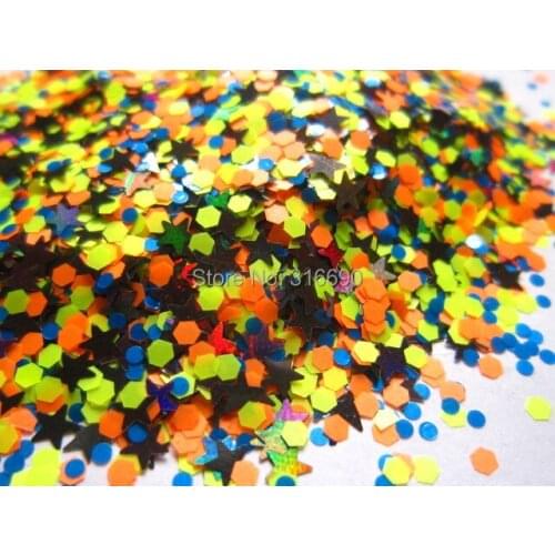 Matte Neon Hexagon Star and Dot Glitter Mix Solvent Resistant Glitter Blend for Nail Polish Frankening Scrapbooking
