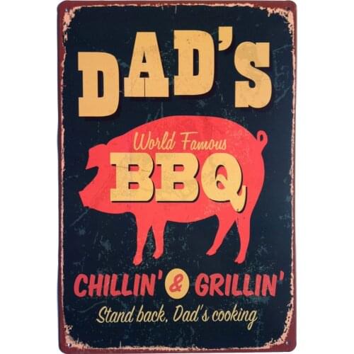 Dads BBQ Stand Back Dads Cooking Metal Vintage Tin Sign Wall Decor 12 x 8