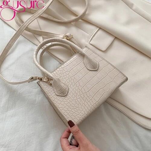 Gusure Fashion Trend Women Small Crossbody Bag Faux PU Leather Shoulder Handbag Classic Crocodile Stone Pattern Zipper Purse