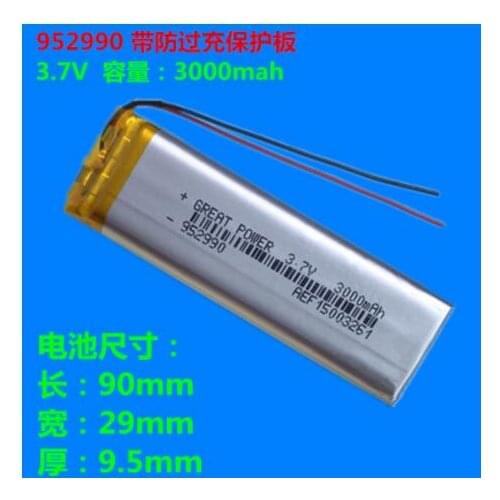 New 3.7V polymer lithium battery 3000mah952990 suitable for mobile power DYI 103090