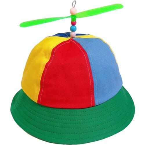 2019 Kids Helicopter Propeller Bucket Cap Colorful Patchwork Cap Hat Bamboo Dragonfly Children Kids Cotton Funny Hats