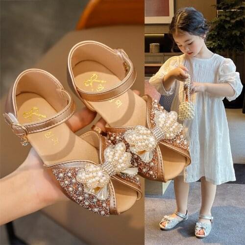New Summer Girls' Sandals Korean Girls' Princess Shoes Fish Mouth Childrens Pearl Bow Sandals