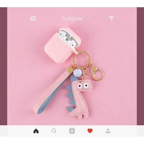 New Cute Earphone Case For Airpods Case Silicone Earpods Headphone Cases for Apple Air pods Cover Box Cartoon Dinosaur Keychain