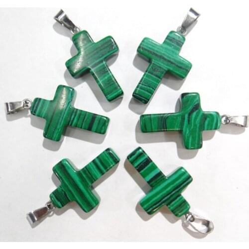 Wholesale 50pcs high quality natural stone malachite cross pendant for women Jewelry making charm necklace pendant