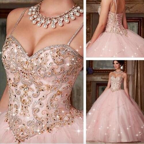 Custom Made New Quinceanera Dress 2020 New Pink Crystal Ball Gown Dresses For 15 16 Years Prom Party Dress