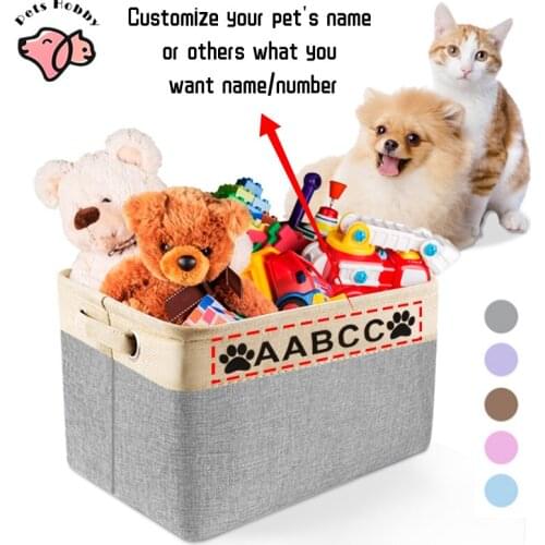 Personalized Pet Dog Toy Storage Box Free Custom Canvas Bag Foldable Pet Toys Box Print Dogs Name With Cute Paw Pet Supplies