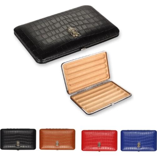 Portable Travel Leather Cigar Storage Box Cedar Wood Cigars Case Smoking Accessories Fit 5 Cigars