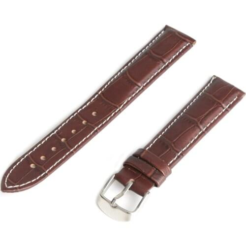 22mm Durable Brown Genuine Leather Watch Band Strap Alloy Buckle White Stitching Watchband SB0519