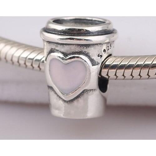 Authentic S925 Bead DIY Jewelry Drink To Go Charm fit Lady Bracelet Bangle Pink Enamel Girl Gift