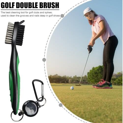 Golf Club Brush Club Putter Groove Cleaner Double Sided Golf Cleaning Tools Accessories with Retractable Zip-line Carabiner