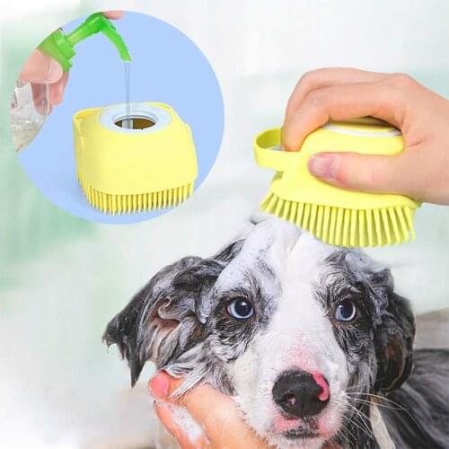 Dog Bath Brush Pet Massage Brush Shampoo Dispenser for Dogs and Cats Comb Soft Grooming Silicone Brush for Bathing Short Hair