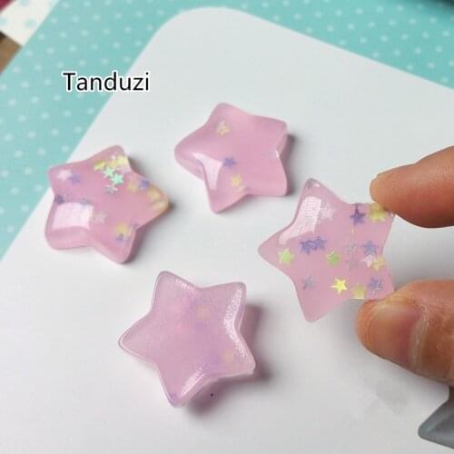 Tanduzi 20PCS Resin Flatback Cute Glitter Star For Crafts Making Phone Deco Parts DIY Hair Ring Decoden