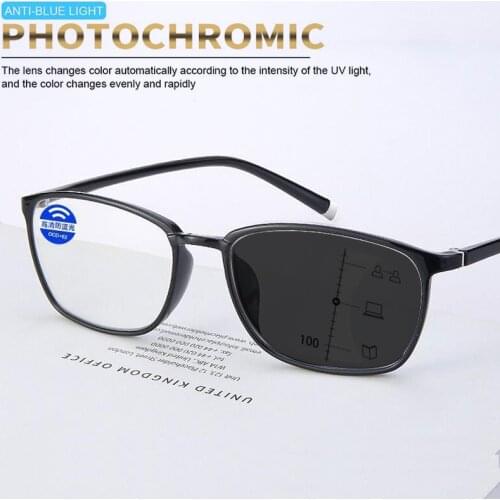 Smart Progressive photochromic reading glasses Men multi-focus Anti Blue Ray Business Glasses Outdoor Shade the sun Half-Frame
