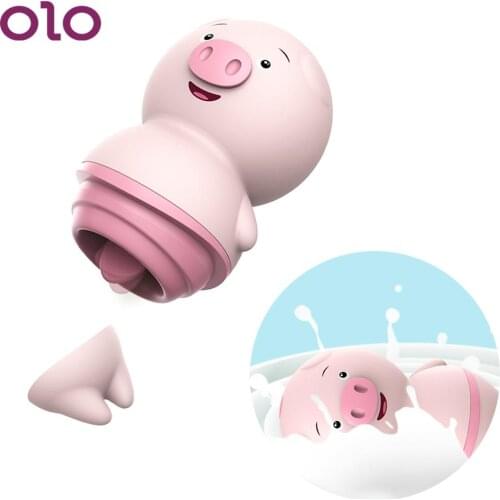 OLO Cute Pig Tongue Licking Vibrator Nipple Massager Female Masturbator 6 Modes Vagina Clitoris Stimulator Sex Toys for Woman
