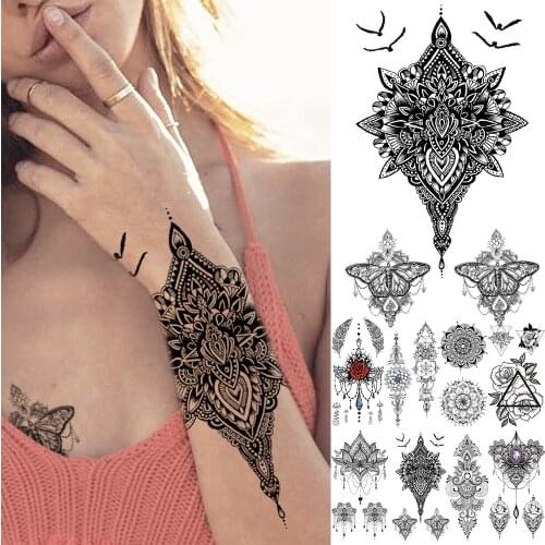 Henna Bird Totem Temporary Tattoos For Women Girls Fake Pendant Mandala Flower Realistic Tattoo Ttickers Waterproof tatoo