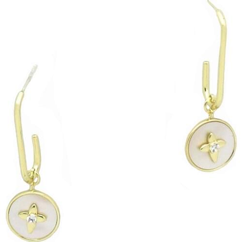 Womens Gold Tone White Shell U Shape Zircon Star Dangle Earring