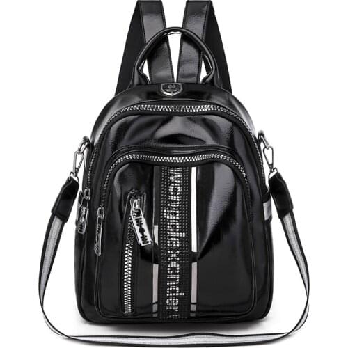 Women Backpack Multifunctional High Quality PU Leather Small Bagpack 2021 New Fashion Leisure Travel Back Pack Black Silver