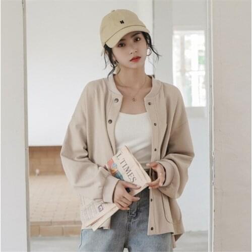 Casual Women Coat Outerwear Korean Bat Sleeves Single-breasted Loose Spring Autumn Jacket Ladies Fashion Baseball Uniform Female