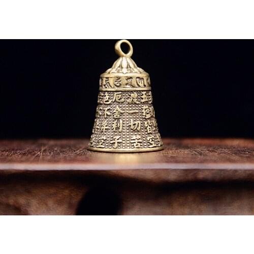 100% Brass Charms Handicraft Scripture Bell Car Button Wind Bell Tibetan Bronze Bell Creative Gift Home Decoration Pendant