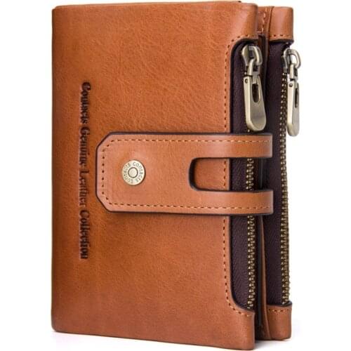 100% Genuine Leather Rfid Wallet Men Crazy Horse Wallets Coin Purse Short Male Money Bag Quality Designer Mini Walet Small