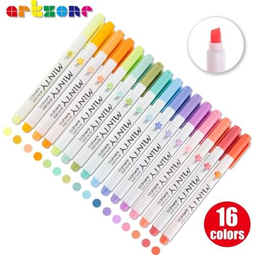 16 Light colors Mint Scented Highlighter Pen Soft Fiber Tip Markers Drawing Fluorescent Pen Student Cute Stationery
