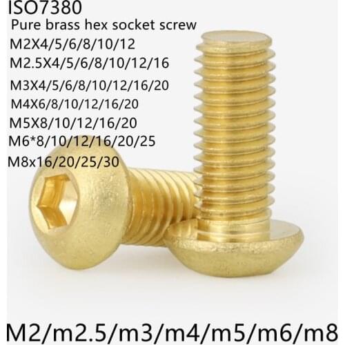 5-10pcs ISO7380 M2 M2.5 M3 M4 M5 M6 Pure Brass Hex Hexagon Socket button cap Head Screws